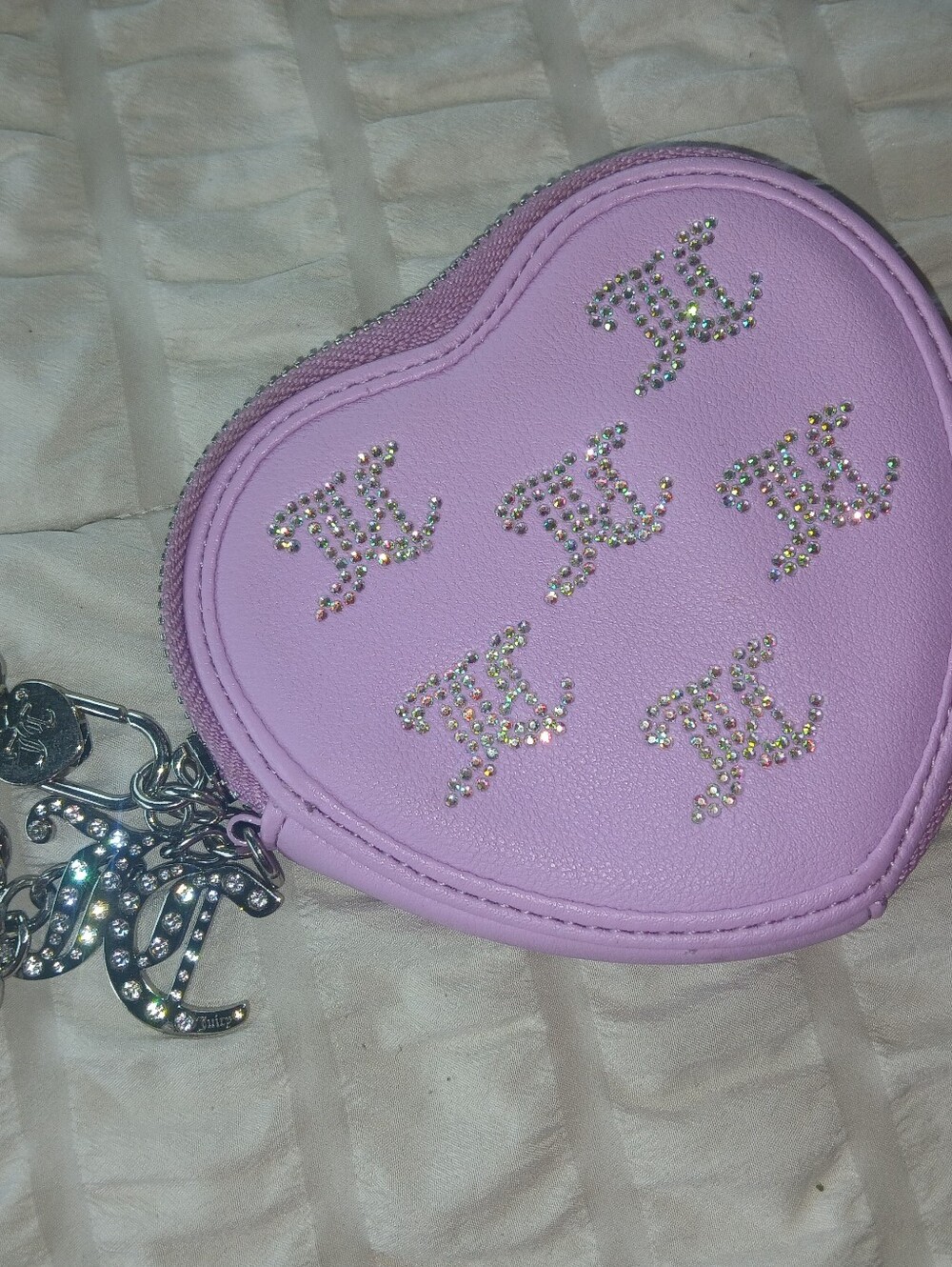 Juicy Couture Lavender Heart Key & Card Holder with Rhinestone Logos